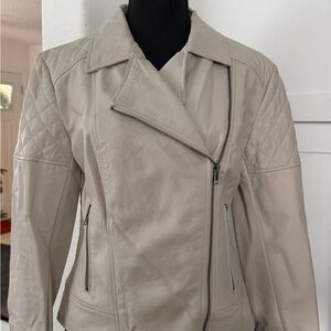 Women's Cream Leather Jacket
